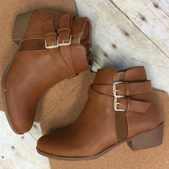 FINAL SALE! Brown Double Strap Booties - Picture 1 of 8